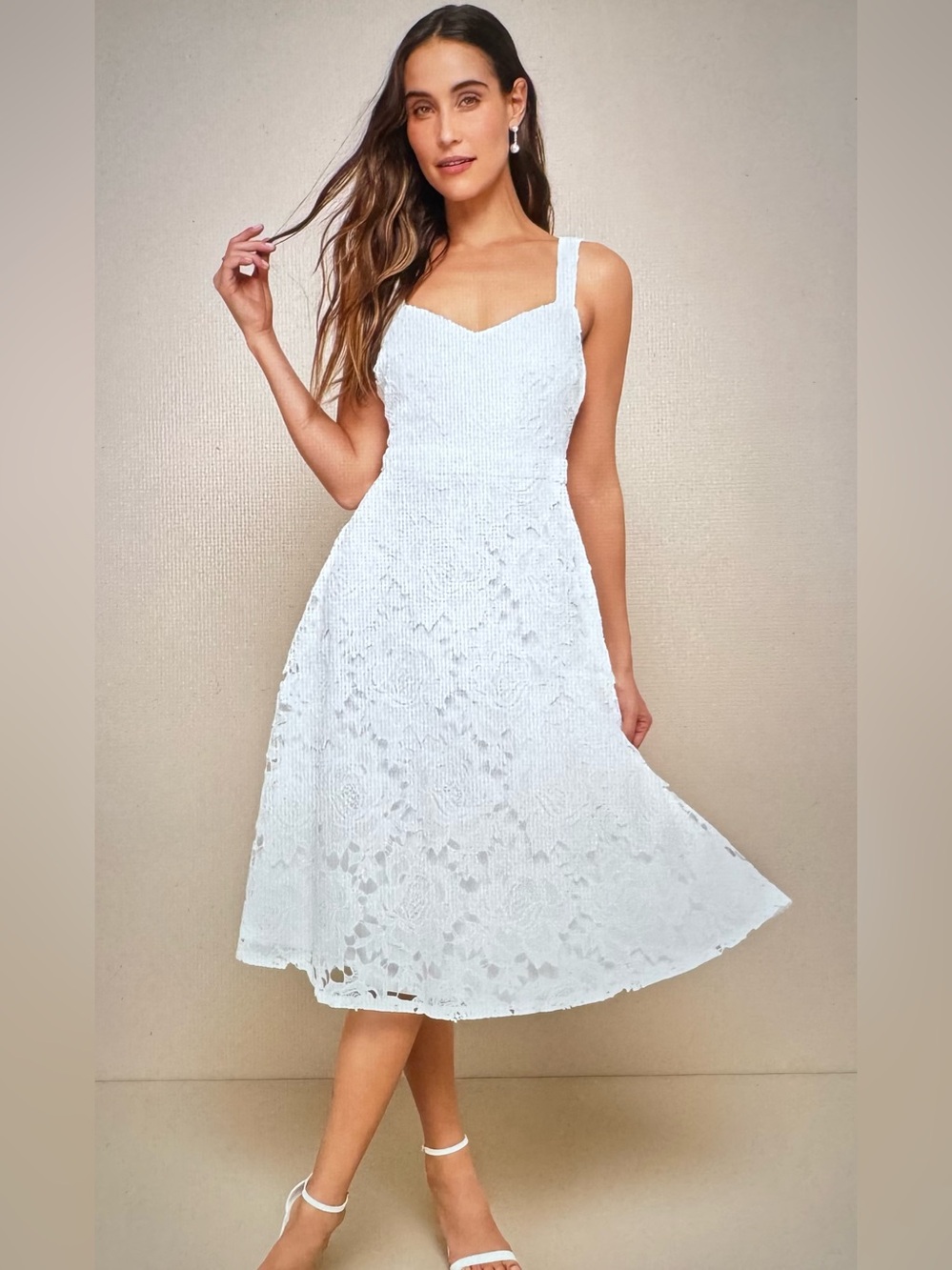 Lulus Divine Beauty White Lace Midi Dress With Pockets - Size S
